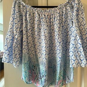 Lilly Pulitzer Off-Shoulder Blouse - Blue and White